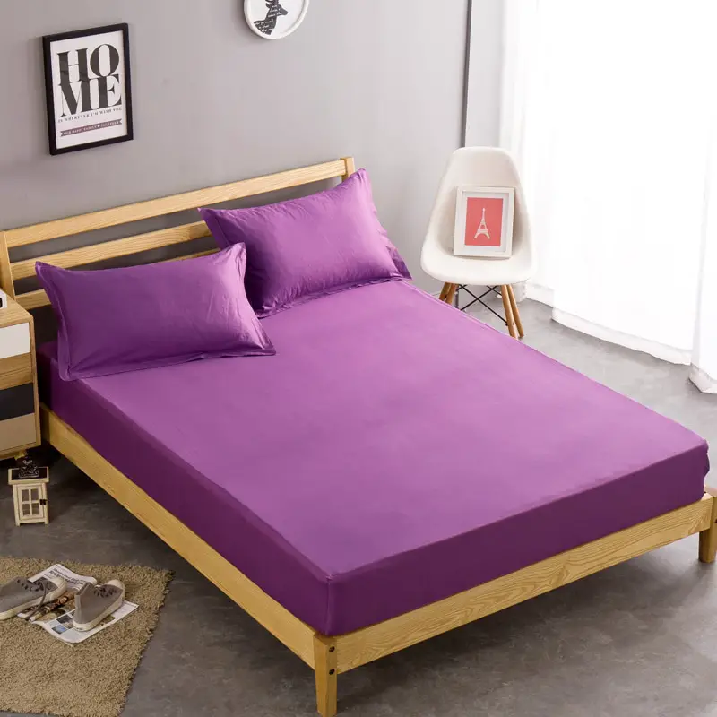 100% Cotton single twin full queen size purple solid color sheets ...