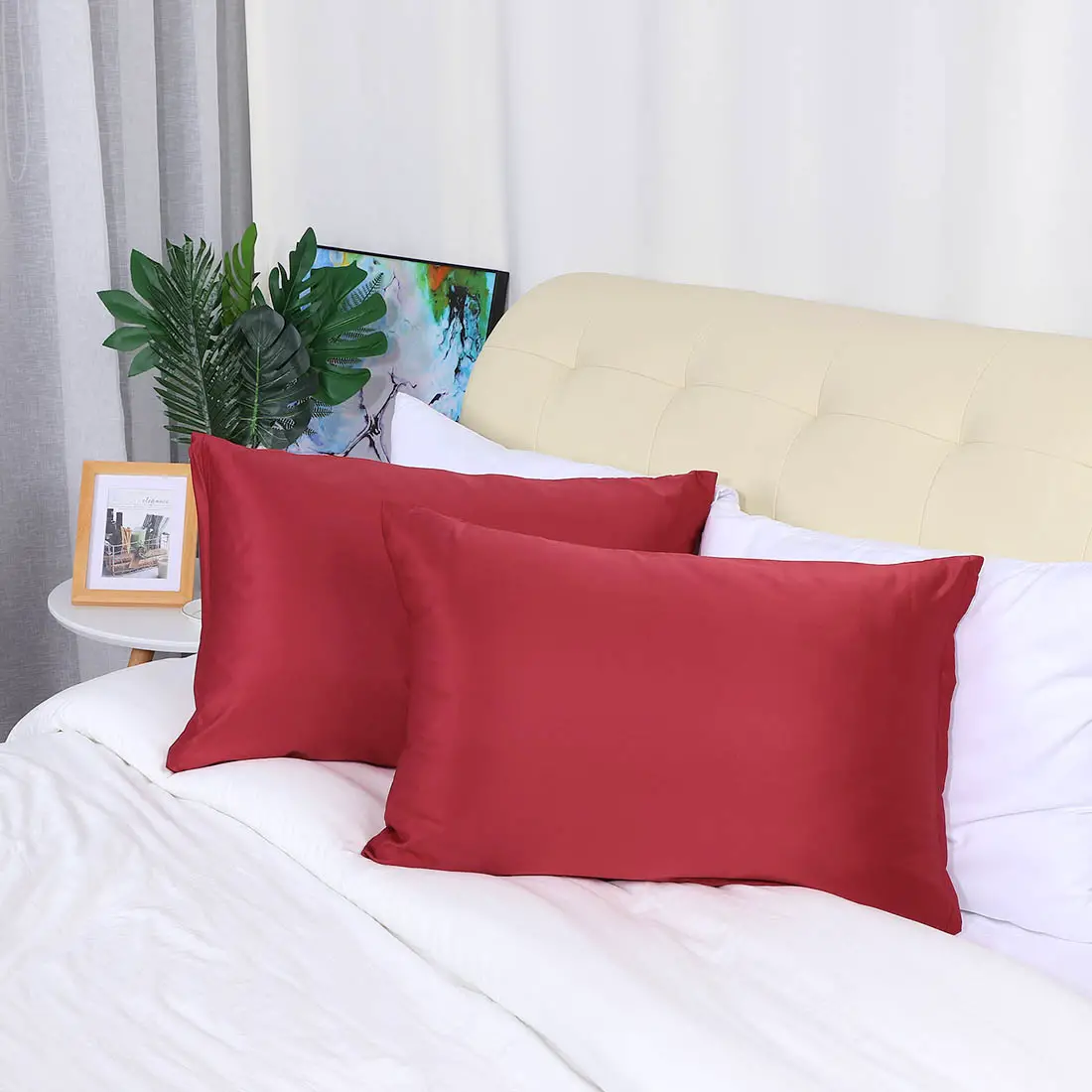2 Pack King Size Satin Pillowcases Zippered Silky Pillow Cases Cover ...