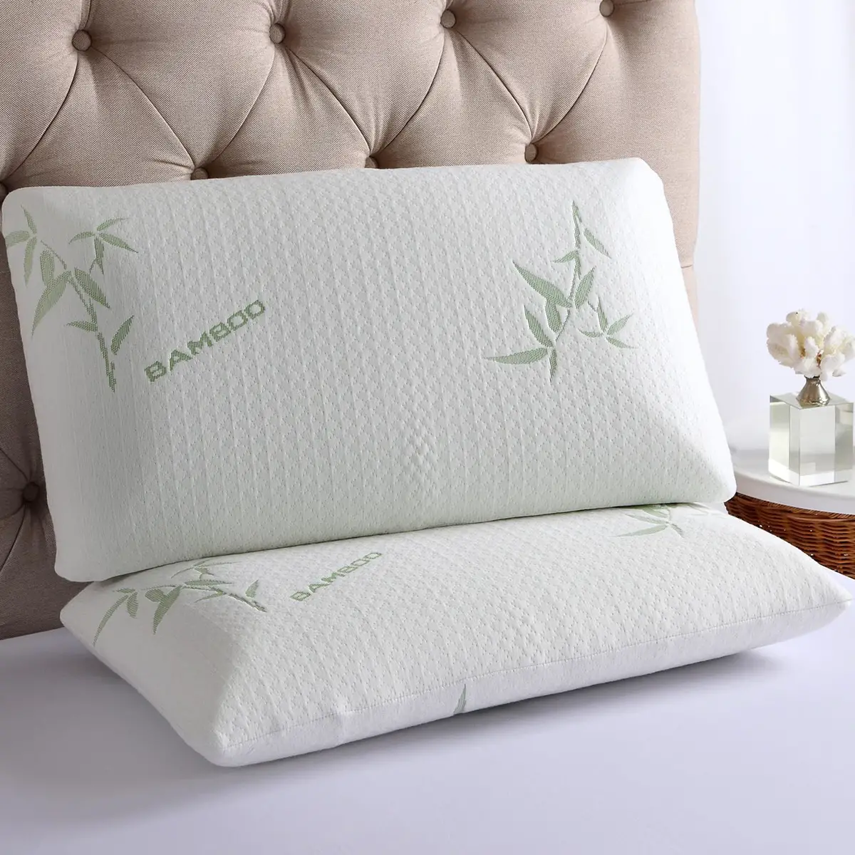 2 x Contour Memory Foam Pillow Bamboo Luxury Firm Head Neck Support ...