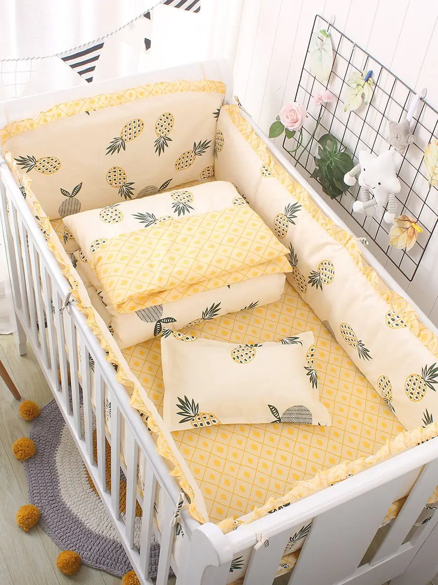 6pcs/set Blue Universal Design Crib Bedding Set Cotton Toddler Baby Bed ...