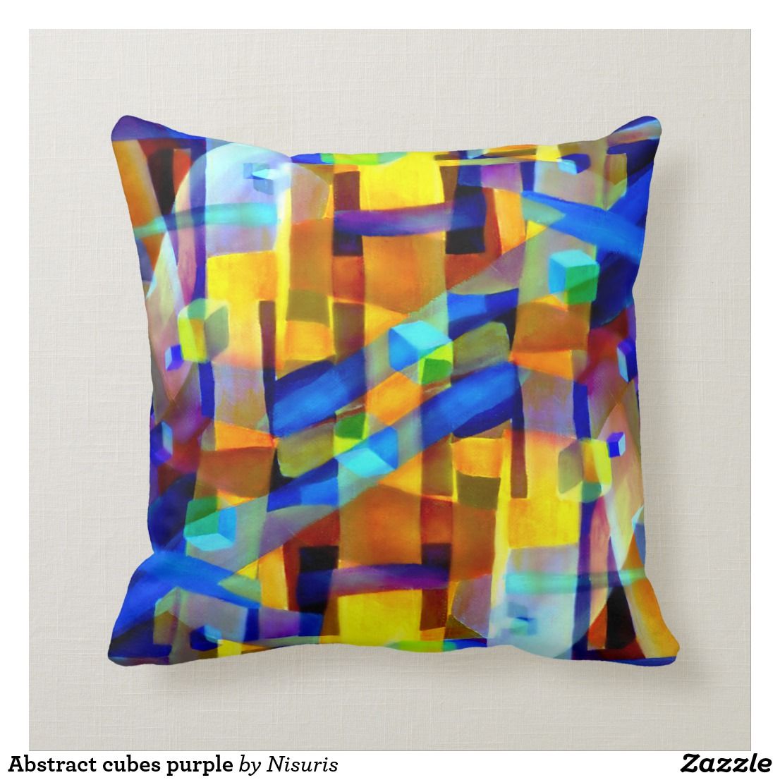 Abstract cubes purple throw pillow