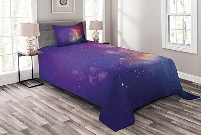 Amazon.com: Lunarable Outer Space Bedspread, Stars and Cloud in The ...