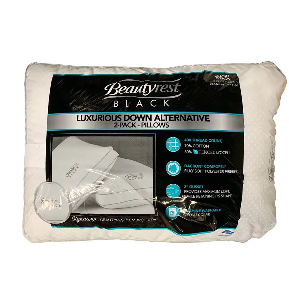 BeautyRest Black Luxurious Down Alternative Pillows 400 Thread Jumbo ...