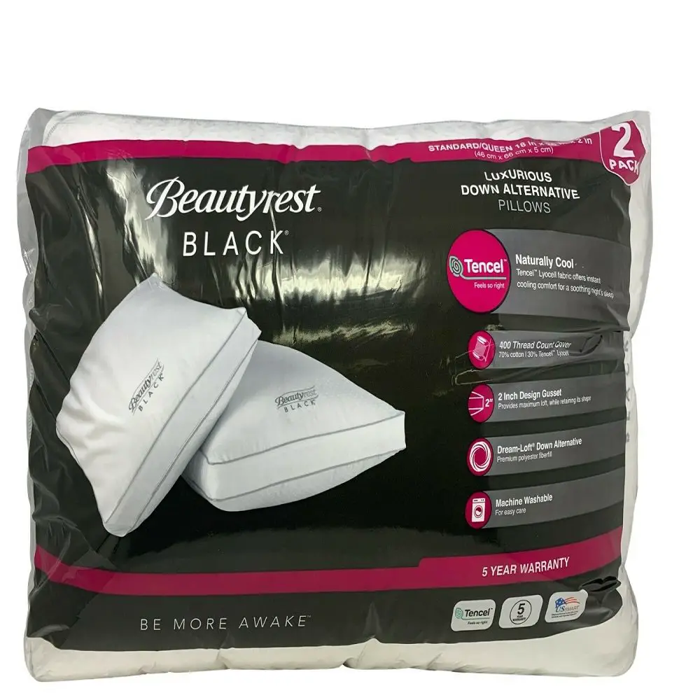BeautyRest Black Luxurious Down Alternative Pillows 400 Thread Queen ...