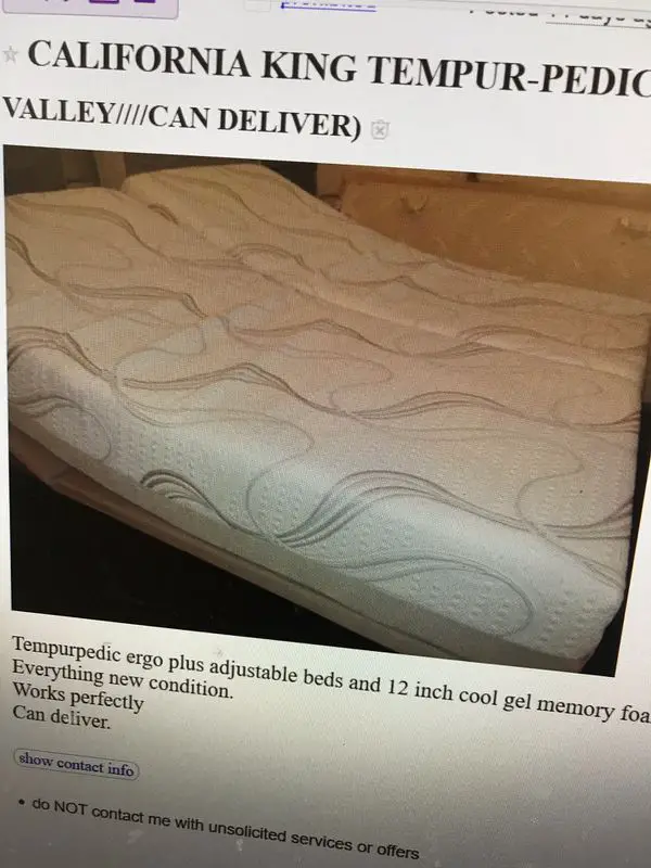 California king Tempurpedic adjustable bed with cool gel ...