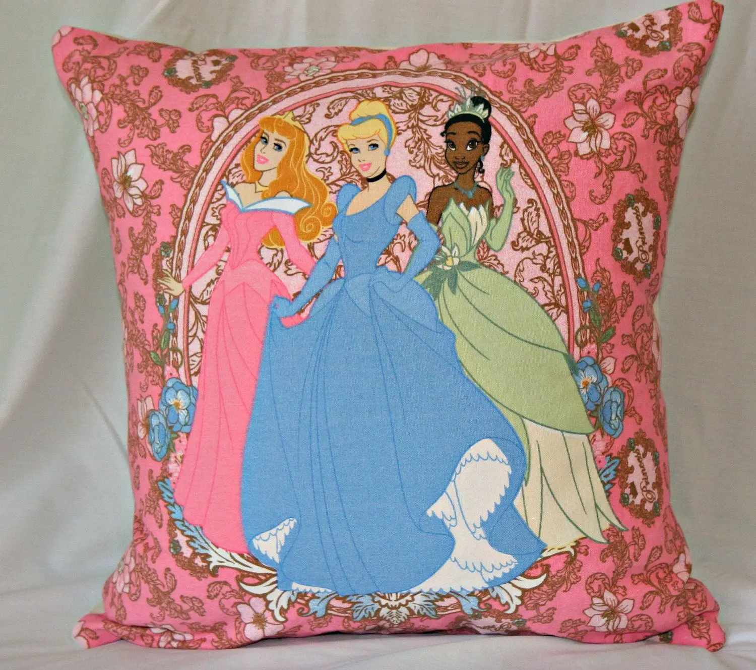 Disney Princess Throw Pillow Cover Pink Blue and Cream