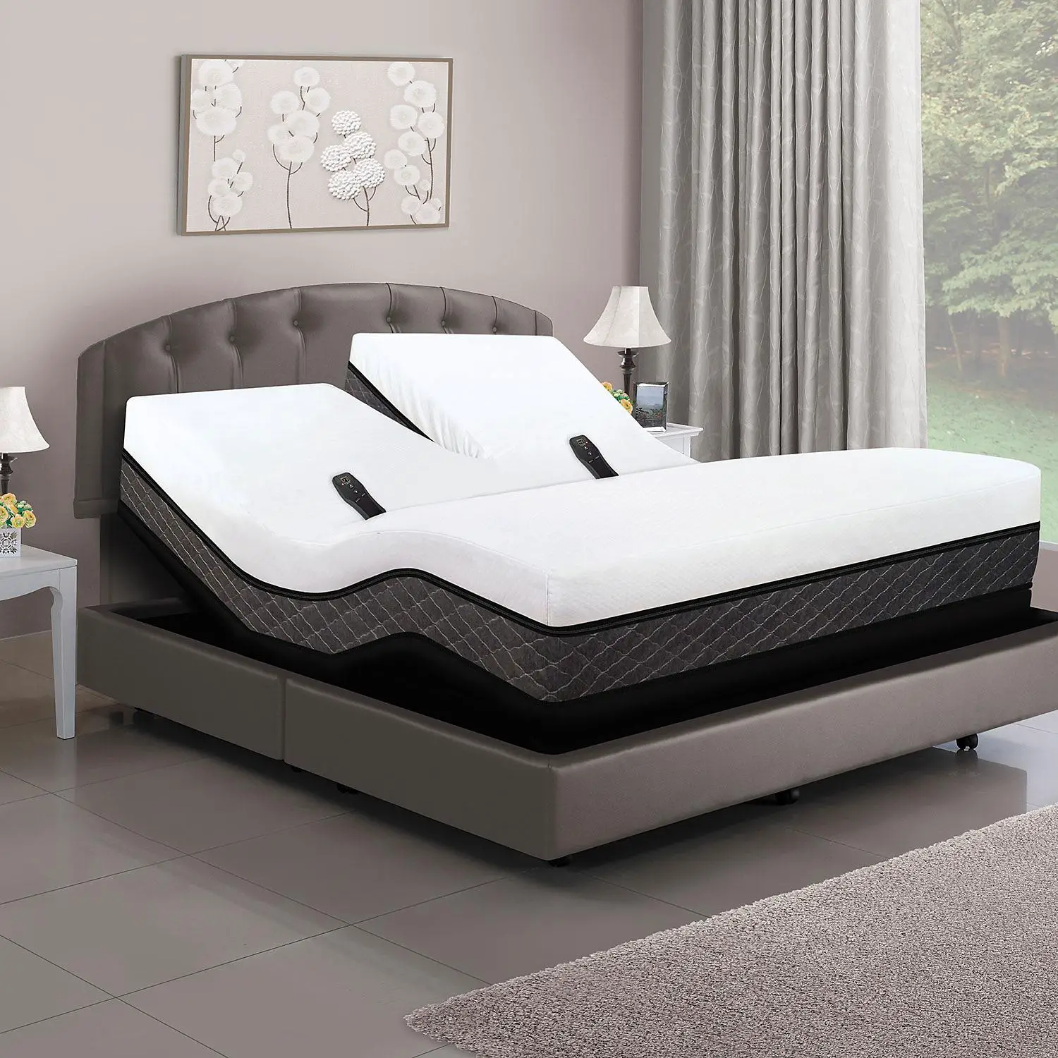 Dual Head Smart Bed with Adjustable Dual Air &  Power Base