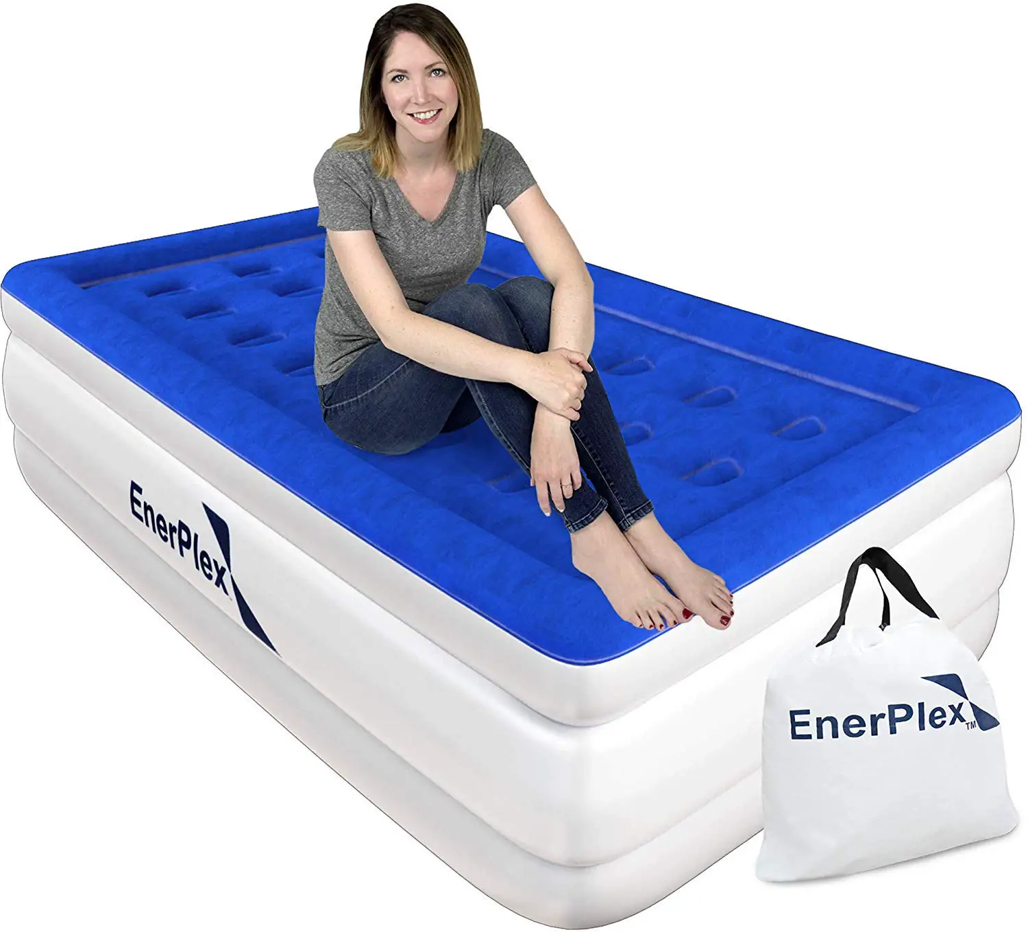 EnerPlex Luxury 18 Inch Double High Twin Air Mattress with Built in ...