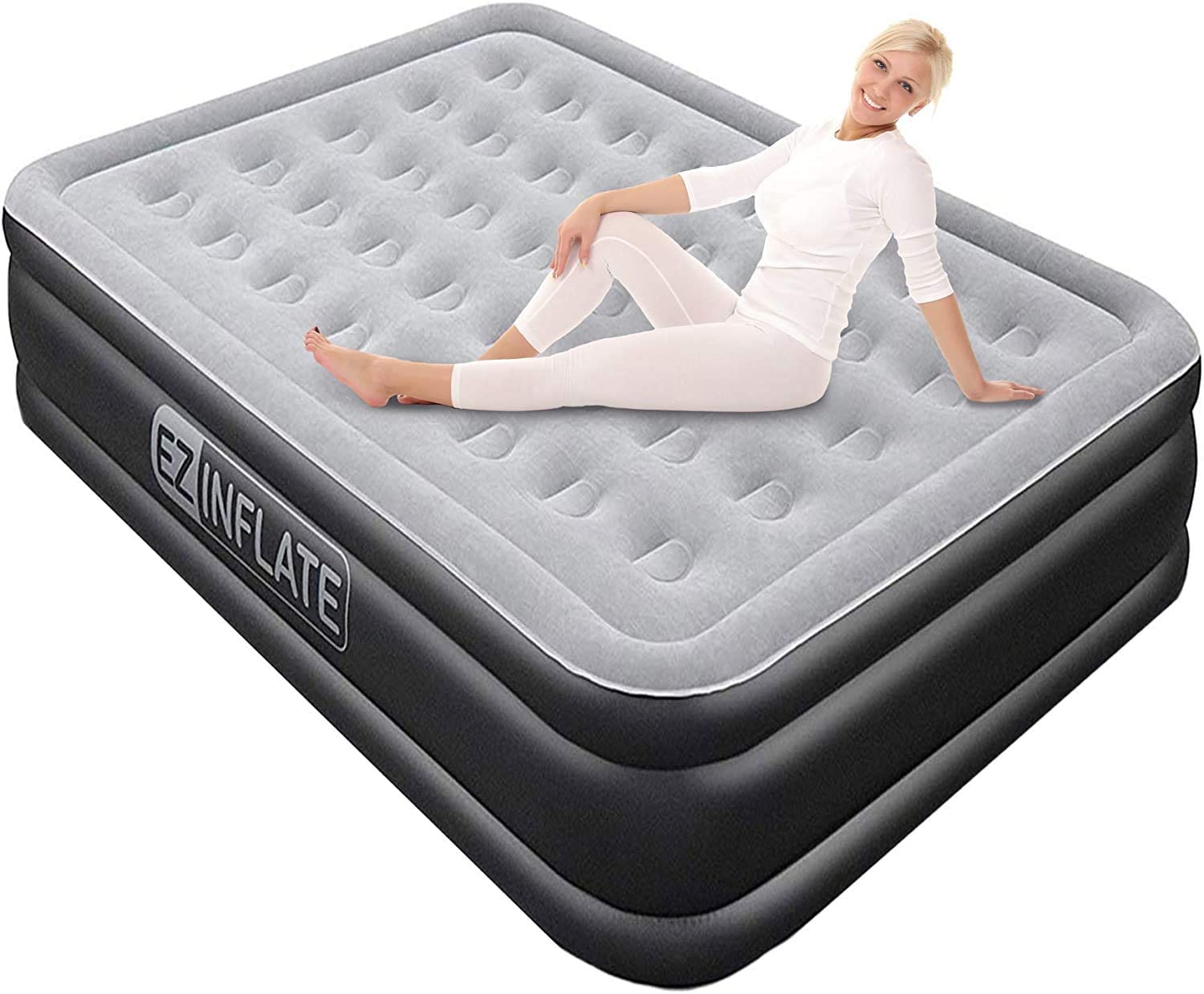 EZ INFLATE Luxury Double High Queen air Mattress with ...