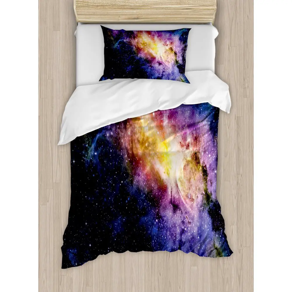 Galaxy Twin Size Duvet Cover Set, Nebula Gas Cloud in Space Dust Milky ...
