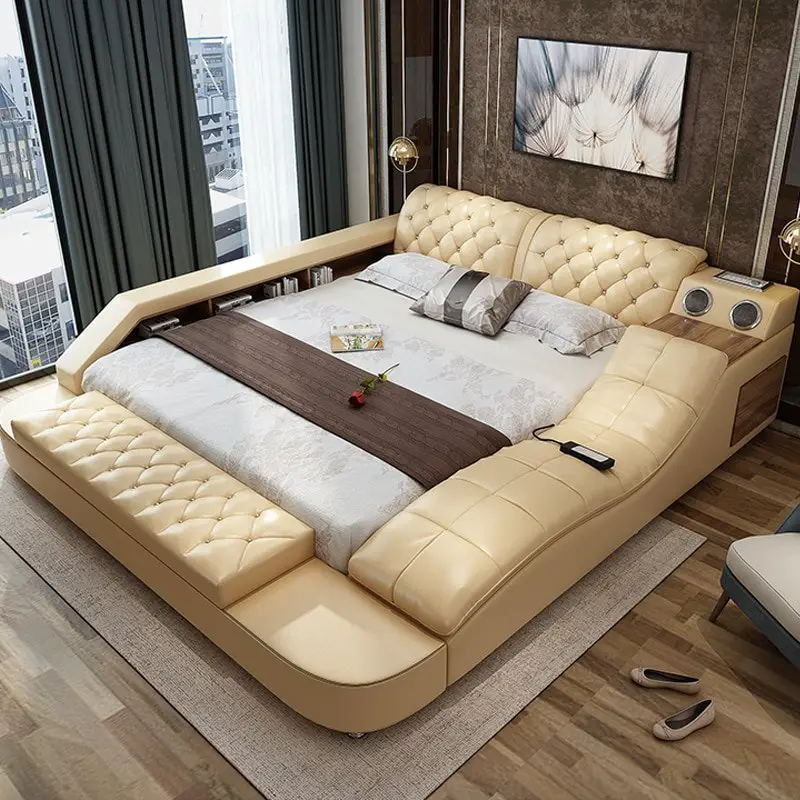 Good quality modern leather bed/big king size bedroom set ...