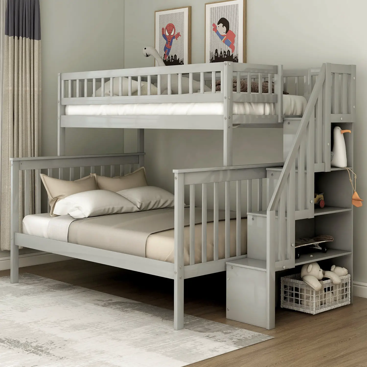 Harper& Bright Designs Twin Over Full Bunk Bed with Stairs and Storage ...