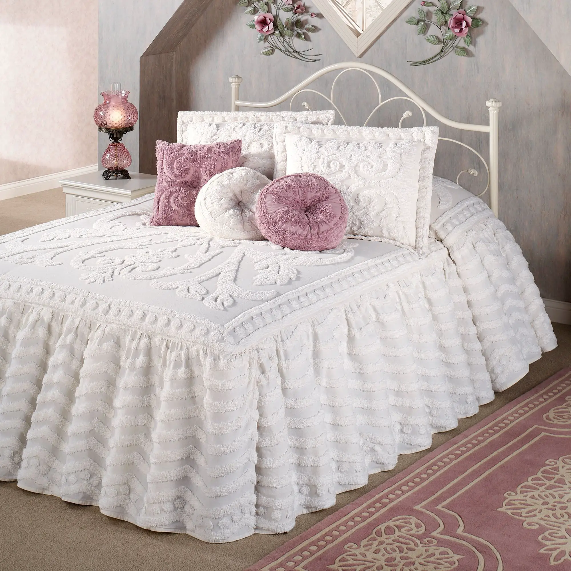 Intrigue Chenille Ruffled Flounce Oversized Bedspread Bedding
