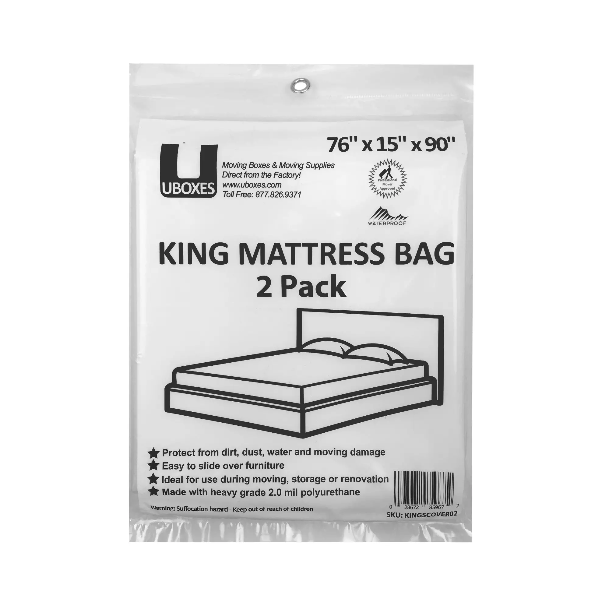 King Mattress bags 2 Pack 76x15x90 Poly Bags Protective Moving Storage ...