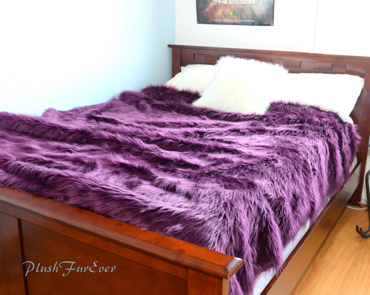 Luxurious Faux Fur Bedspread Lavender Purple King Queen ...