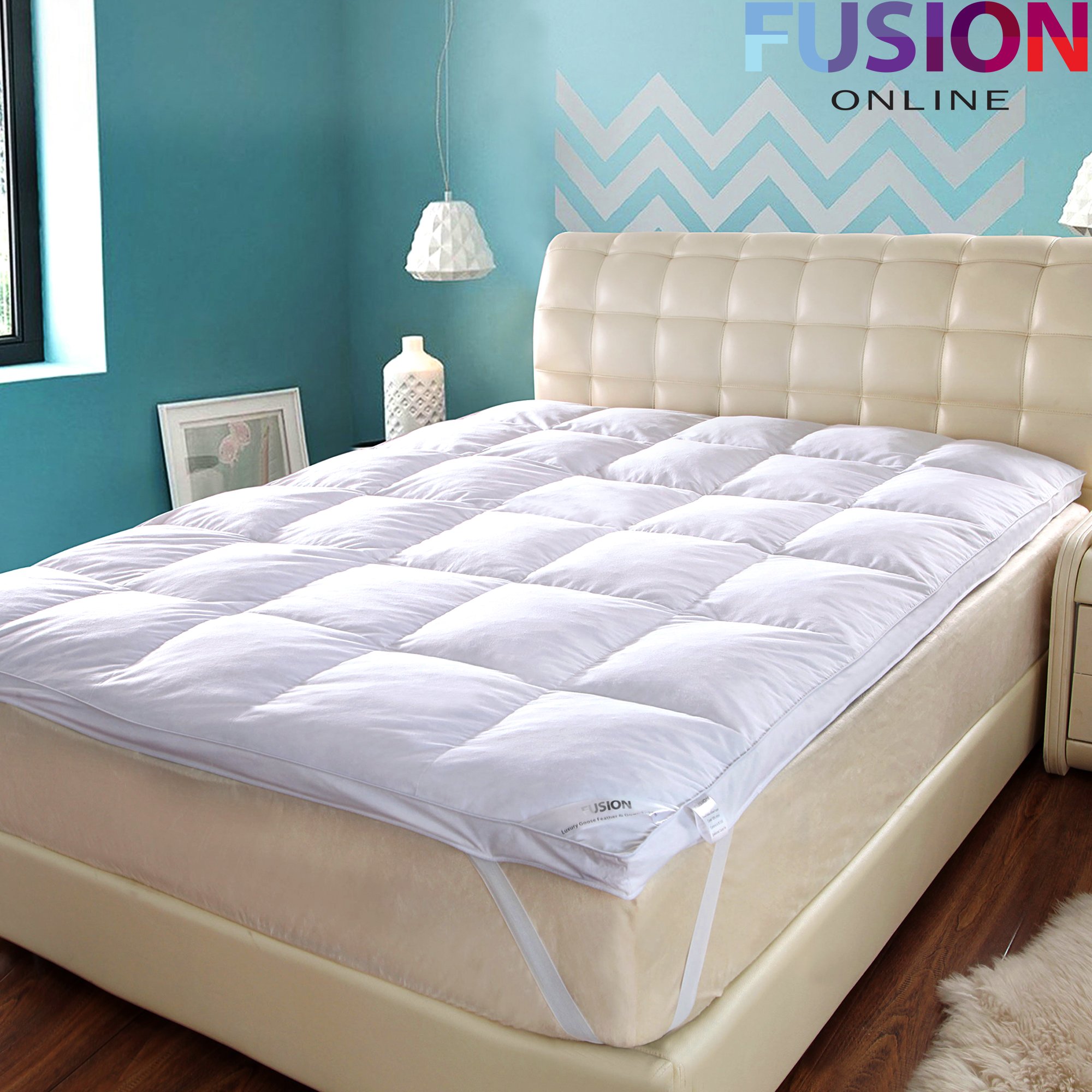 Luxury Goose Feather &  Down Mattress Topper Elasticated Strap Hotel ...