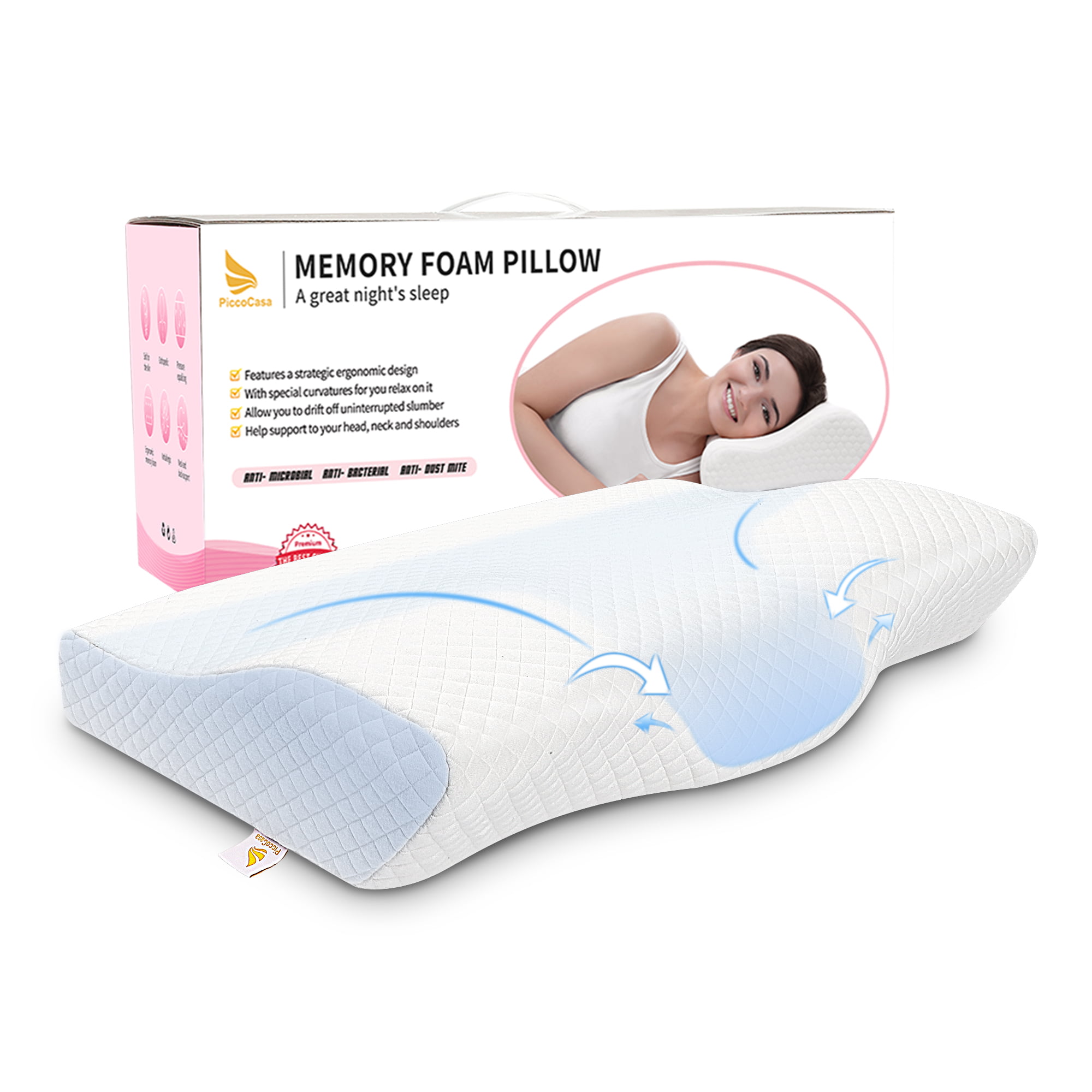 Memory Foam Contour Pillow for Neck Pain, Snoring, Side Back Sleepers ...