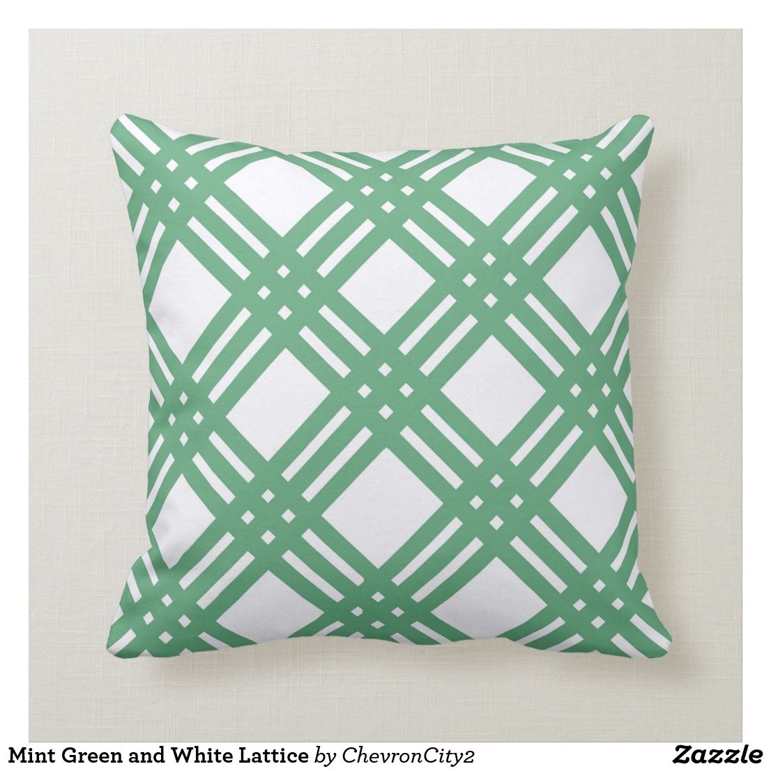 Mint Green and White Lattice Throw Pillow