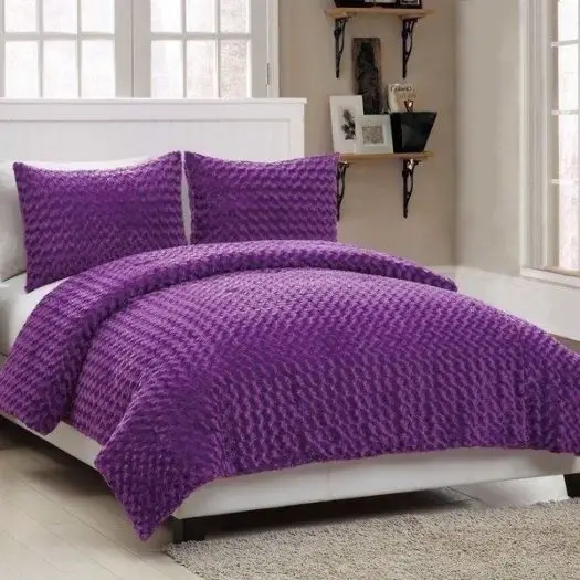 NEW Twin Full Bed 3 pc Solid Purple Bright Faux Fur Soft ...
