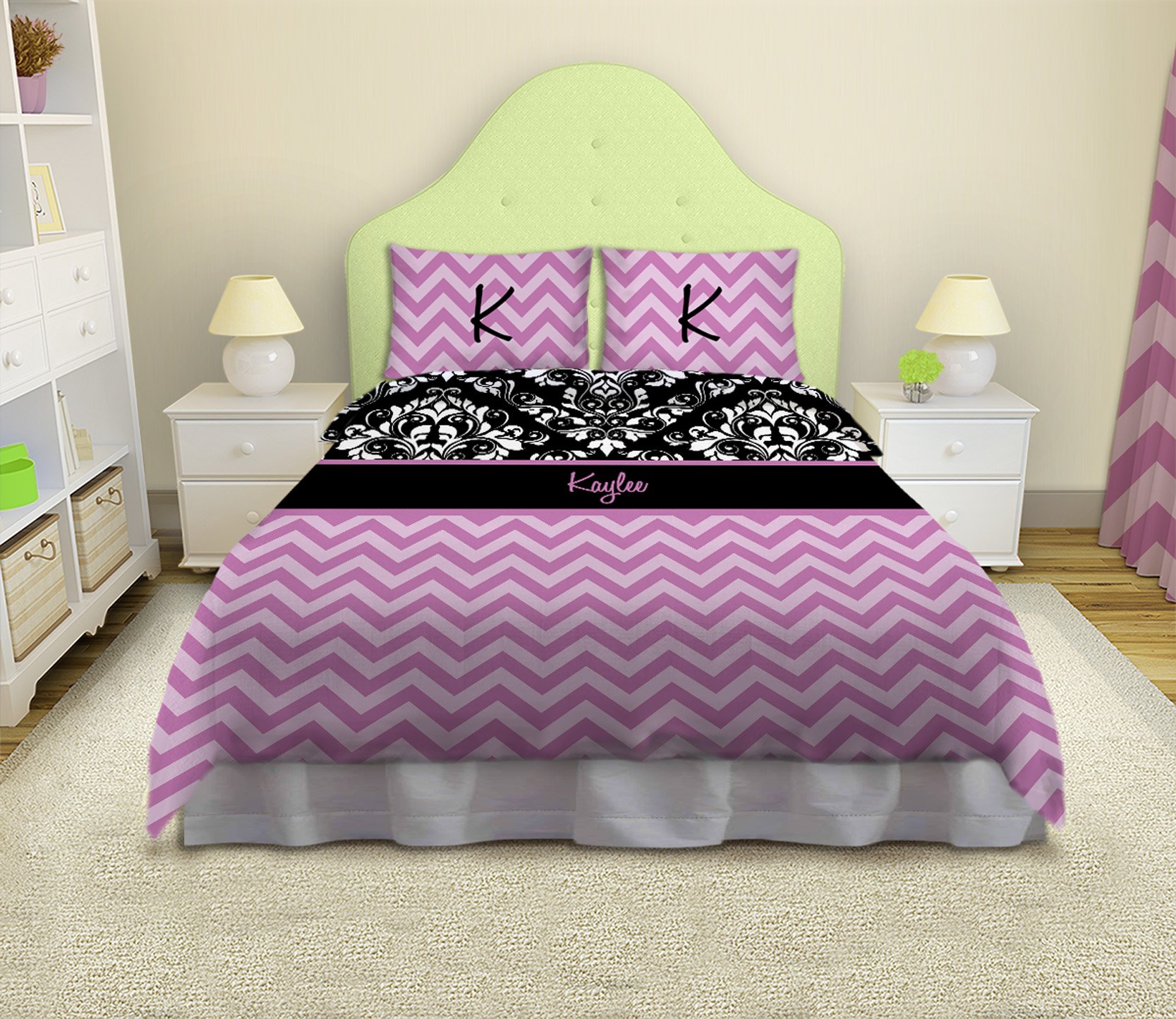 Purple Chevron &  Damask Bedding, Personalized Bedding Set ...