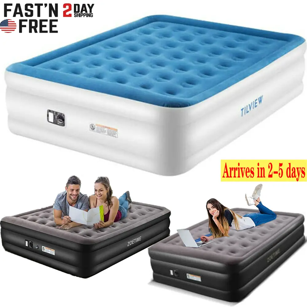Queen King Size Air Mattress Blow Up Elevated Raised Air Bed Inflatable ...
