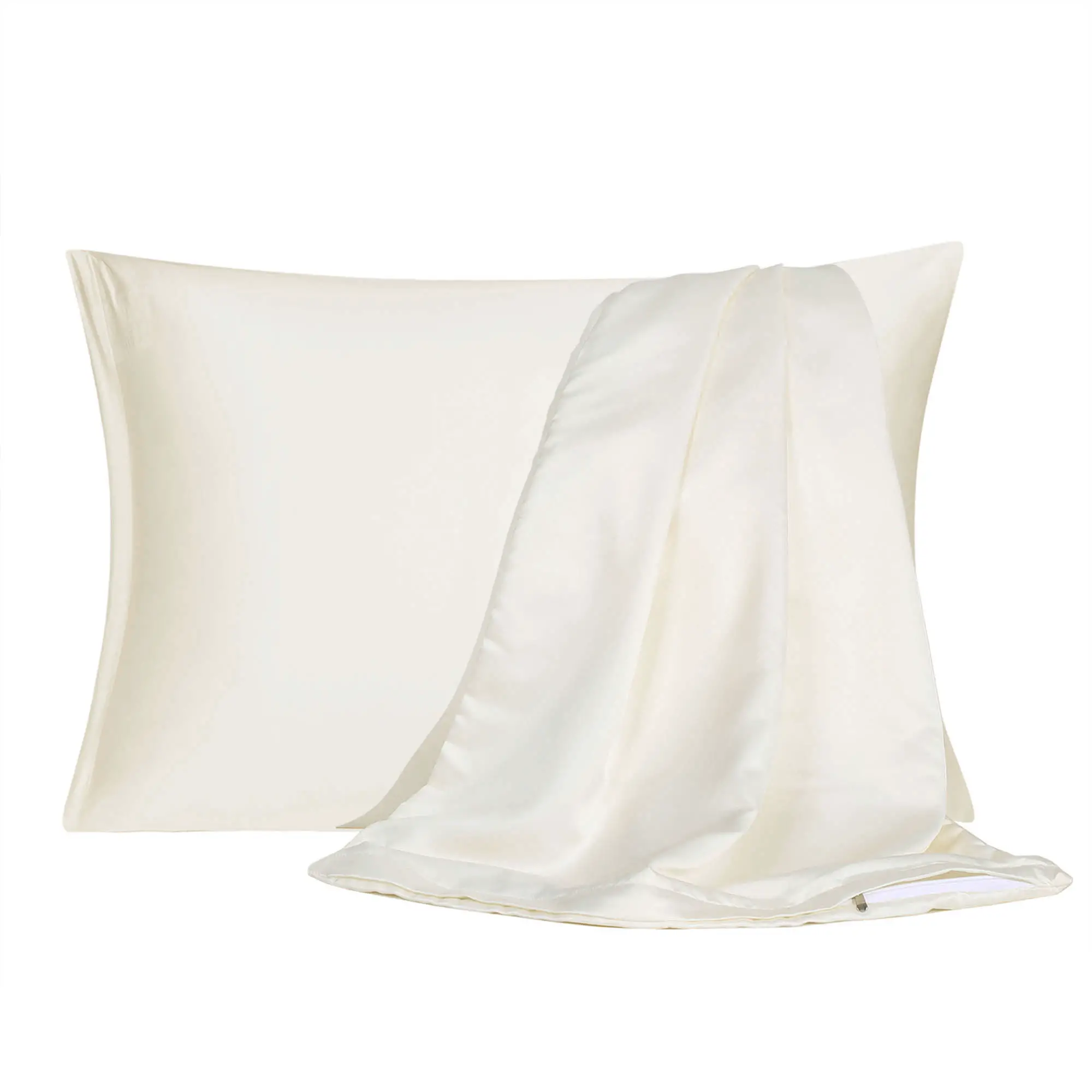 Satin Pillowcase with Zipper King Size Set of 2 Silky Sateen Pillow ...