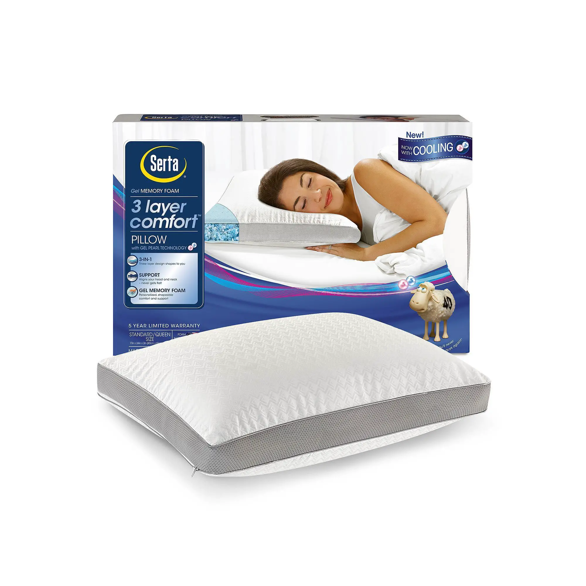 Serta Three Layer Comfort Pillow, White