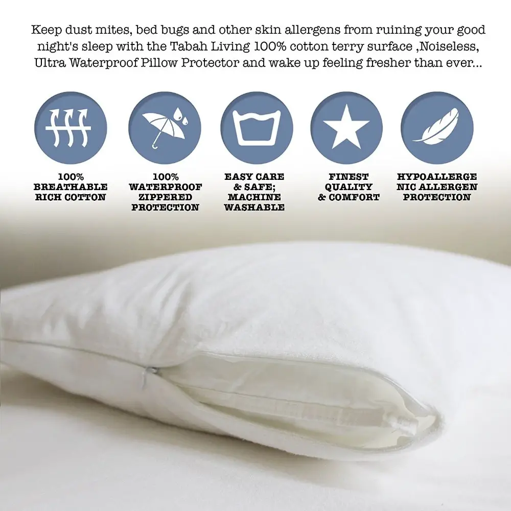 Set of 2 50X70CM Cotton Terry Waterproof Pillow Protector Dust Mite ...