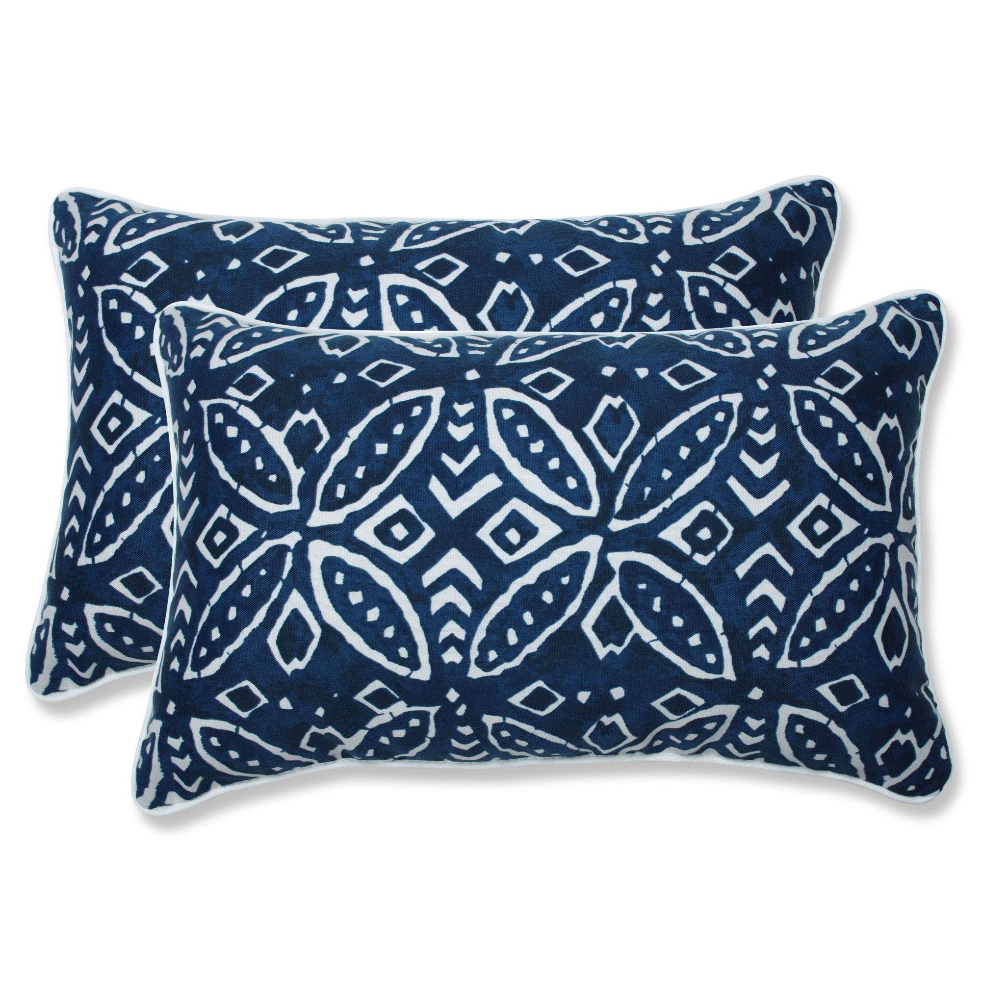 Set of 2 Blue and White Outdoor Patio Rectangular Throw Pillow 18.5 ...