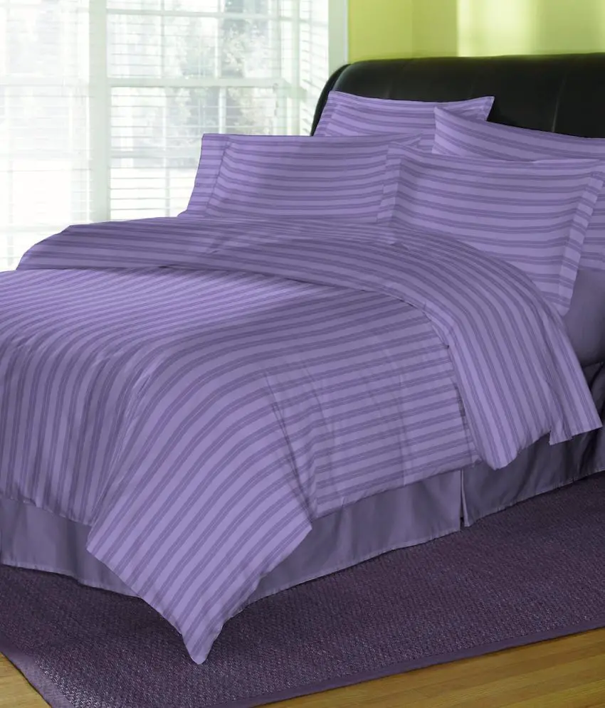 Spaces Purple Stripes Cotton Double Bed Sheet with 4 ...