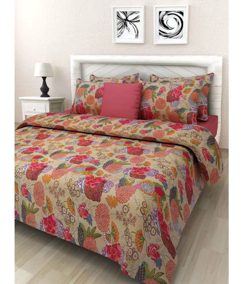 Swastika Double Satin Floral Bed Sheet