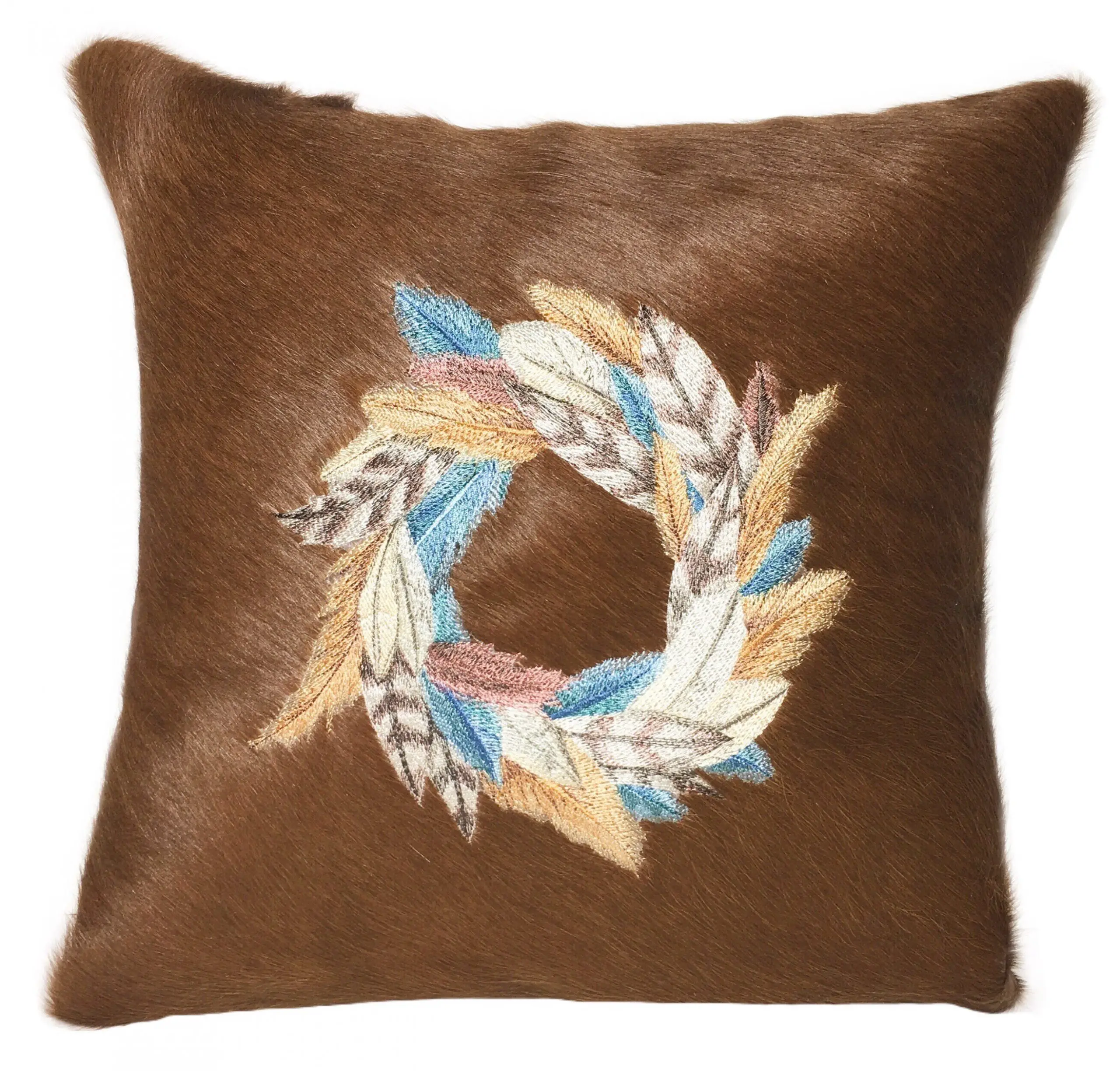 Turquoise Feather Wreath Pillow Blue Feathers Cowhide Pillow