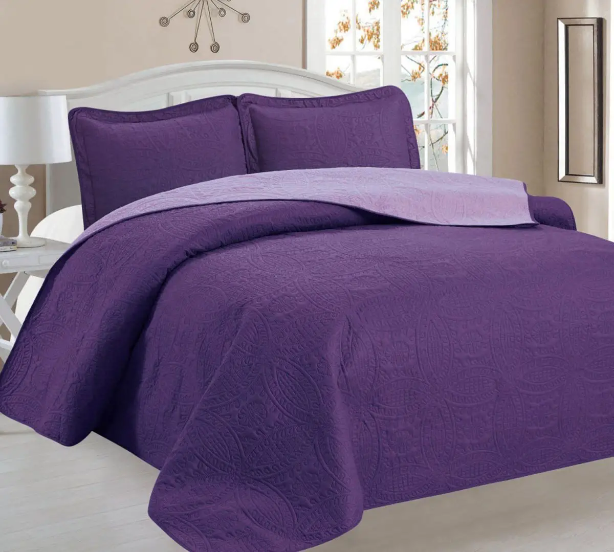 Twin Full Queen King Size Bed Purple Lavender Reversible 3 pc Quilt Set ...