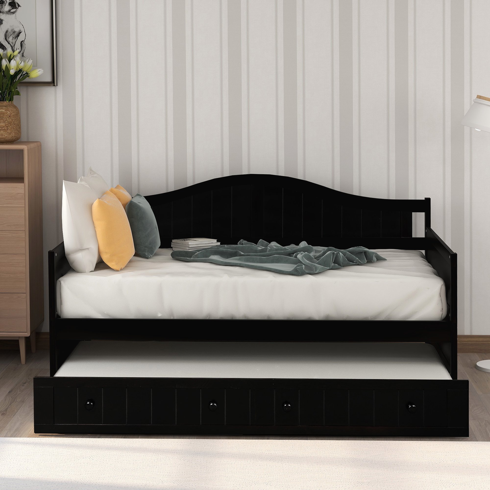 Twin Wooden Daybed with Trundle Bed, Sofa Bed for Bedroom ...