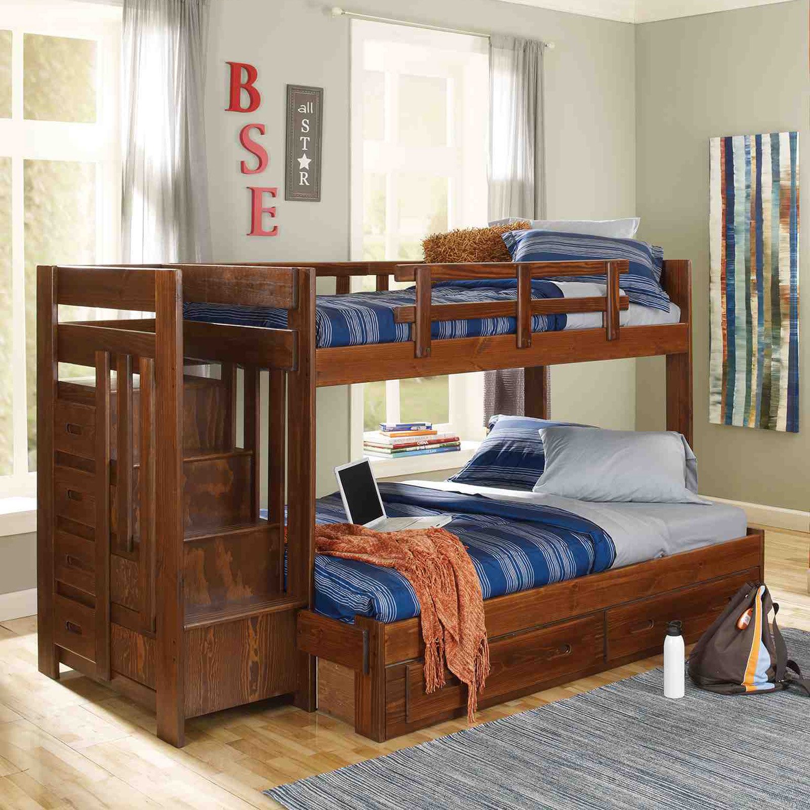 Woodcrest Heartland Twin over Full Bunk Bed with Stairs