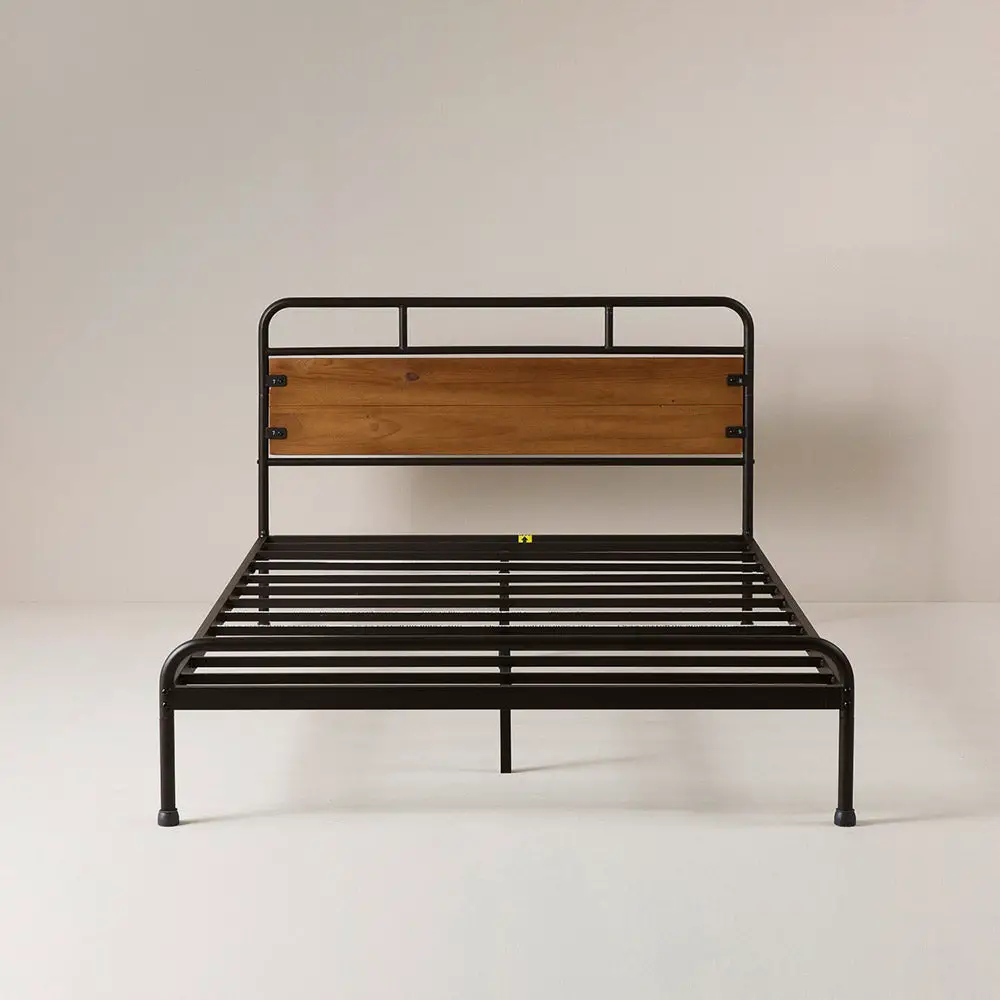 Zinus Santa Fe Metal and Wood Platform Bed Frame with Pine Headboard ...